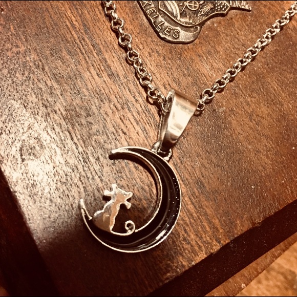 New/handmade: "SILVER CAT ON A SHINY BLACK MOON" - Picture 2 of 4